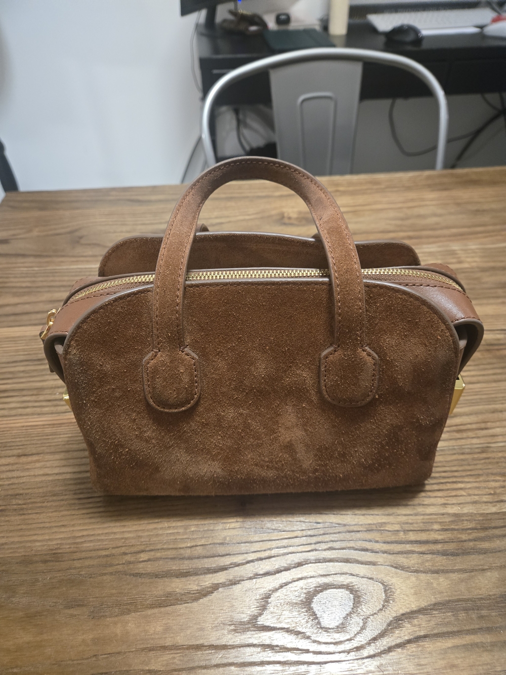 J. Crew Brown Suede Mini Satchel with Gold Hardware - Picture 3 of 8